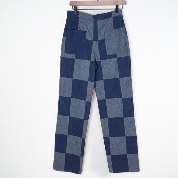 Checkered Jeans High Rise Straight Denim - Picture 6 of 16